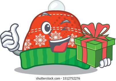 Winter hat with gift cartoon