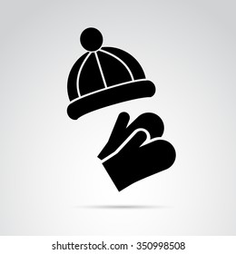 Winter hat and gloves icon isolated on white background. Vector art.