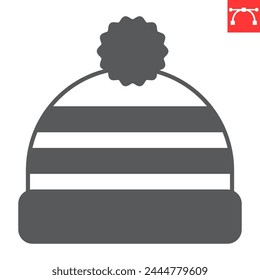 Winter hat glyph icon, clothes and headwear, beanie vector icon, vector graphics, editable stroke solid sign, eps 10.