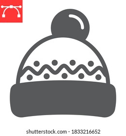 Winter hat glyph icon, merry christmas and clothing, beanie hat sign vector graphics, editable stroke solid icon, eps 10