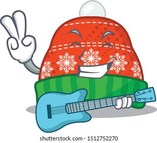 winter hat with guitar cartoon