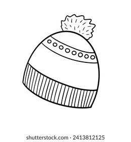 Winter hat. Hand drawn doodle of beanie. Vector isolated on white background.