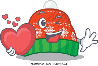 Winter hat with heart cartoon 