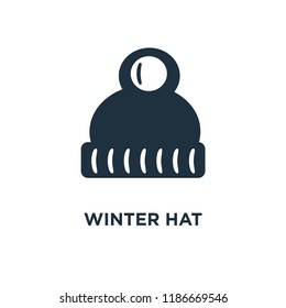 Winter hat icon. Black filled vector illustration. Winter hat symbol on white background. Can be used in web and mobile.