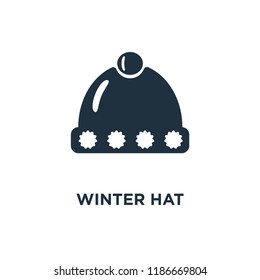 Winter hat icon. Black filled vector illustration. Winter hat symbol on white background. Can be used in web and mobile.