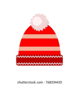 Winter hat icon in flat design. Vector illustration. Red winter cap isolated