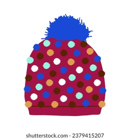 Winter hat icon in flat style isolated on white background. Headdress symbol wit pompons
