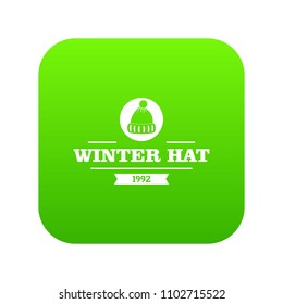 Winter hat icon green vector isolated on white background