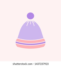 Winter hat icon. Isolated warm headgear with pompon. Vector illustration in a flat style for web design, mobile app.