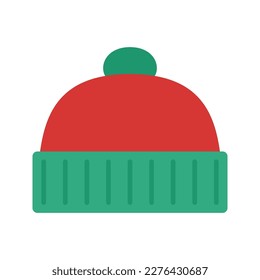 Winter hat icon. Knitted wool beanie with pom pom. Knitted ski cap. Vector illustration