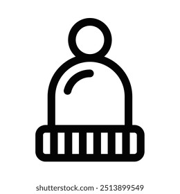 Winter hat icon in minimalistic outline style. Vector illustration of warm clothing accessory. Editable stroke.