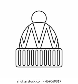Winter hat icon in outline style isolated on white background. Accessory symbol vector illustration