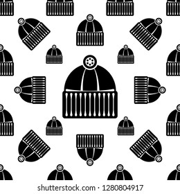 Winter Hat Icon Seamless Pattern, Hat Vector Art Illustration