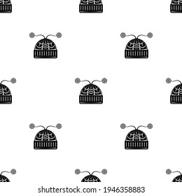 Winter Hat Icon Seamless Pattern, Hat Vector Art Illustration