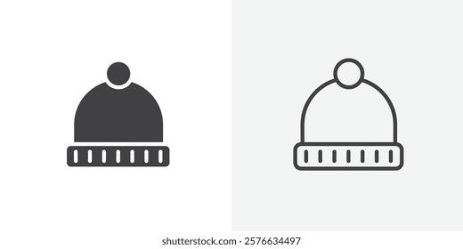 Winter hat icon set in black flat solid and outlined style.