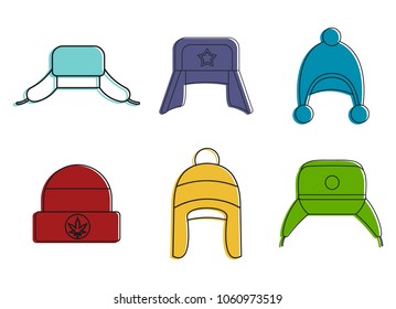 Winter hat icon set. Color outline set of winter hat vector icons for web design isolated on white background