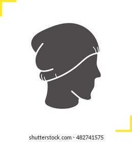 Winter hat icon. Silhouette symbol. Ski cap on mannequin's head. Negative space. Vector isolated illustration