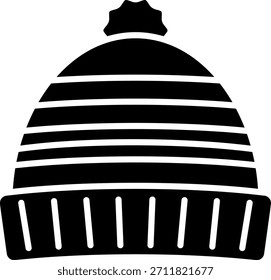 Winter Hat Icon with Stripes and Pom Pom