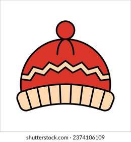 Winter hat icon. Vector in simple flat design, outline. Knit wool beanie with pompom, vector illustration on white background