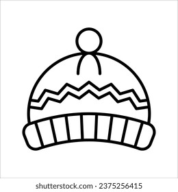 Winter hat icon. Vector in simple flat design, outline. Knit wool beanie with pompom, vector illustration on white background