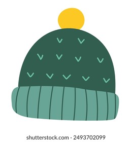 Winter hat isolated element in cartoon style. Doodle clothes for cold weather icon. Vector illustration