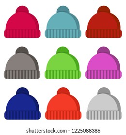 Winter hat isolated icons on white background. Winter hats collection. Flat vector illustration design.