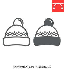 Winter hat line and glyph icon, merry christmas and clothing, beanie hat sign vector graphics, editable stroke linear icon, eps 10