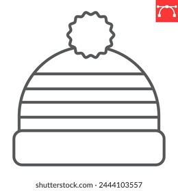 Winter hat line icon, clothes and headwear, beanie vector icon, vector graphics, editable stroke outline sign, eps 10.