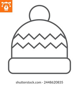 Winter hat line icon, outline style icon for web site or mobile app, clothes and headwear, beanie vector icon, simple vector illustration, vector graphics with editable strokes.