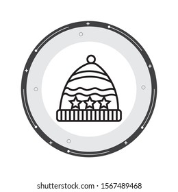 Winter hat line icon with white background