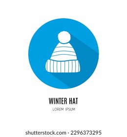 Winter hat logo. Illustration of winter hat in flat. Stock vector.