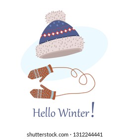 winter hat and winter mittens vector illustration
