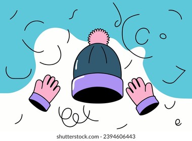 Winter hat and mittens, vector illustration.