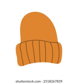 Chapéu de inverno, boné de lã moderno, chapéu de malha, desgaste da cabeça, roupas, malhas, acessórios da cabeça da moda, caloroso vestindo para o tempo frio, beanies de malha, cabeça infantil isolada ilustração vetor plano.