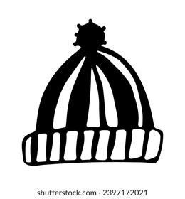 Winter hat on isolated white background in doodle style.Haddress in handmade style.Knitting.Vector illustration.