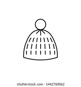 Winter hat outline icon. Flat style vector illustration of a headwear with pompon and stripes. Simple isolated design element for web and mobile app.