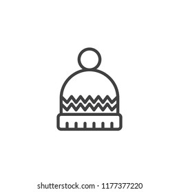 Winter hat outline icon. linear style sign for mobile concept and web design. Knitted Hat with Pompom simple line vector icon. Symbol, logo illustration. Pixel perfect vector graphics