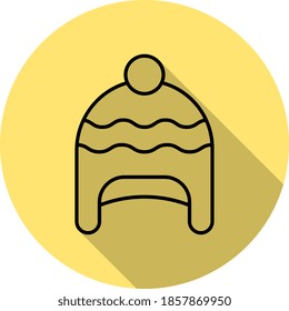 Icono de contorno de sombrero de invierno en estilo de sombra larga
