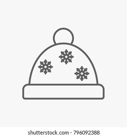 Winter hat outline icon on white backround