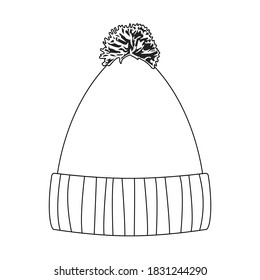 Winter hat outline. Vector drawing for coloring. For printing in children's magazines. White isolated background.