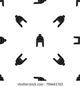 Winter hat pattern repeat seamless in black color for any design. Vector geometric illustration