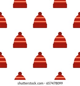 Winter hat pattern seamless background in flat style repeat vector illustration