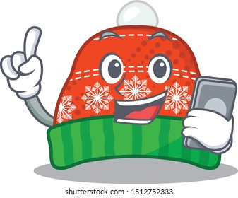 Winter hat with phone isolated character
