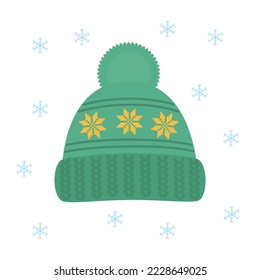 Winter hat with pompom. Flat style. Vector illustration 