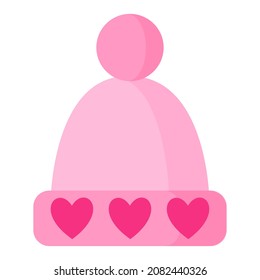 Sombrero de invierno con pompa y corazón. Concepto de bodas y día de San Valentín. Dibujo vectorial aislado.