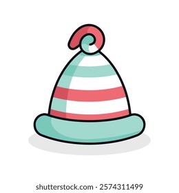 winter hat with a pom-pom on top. Illustration of a striped