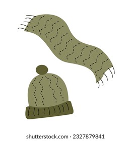 Winter hat with pompom and scarf flat design vector illustration
