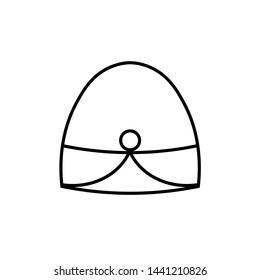 Winter hat with pompon in the middle. Outline simple black icon on white background. Isolated flat object for web design.