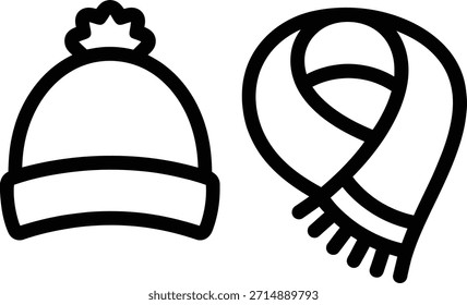 Icono de sombrero y bufanda de invierno aislado.