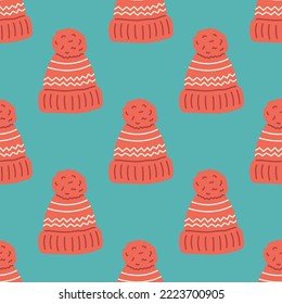 Winter hat seamless pattern. Christmas collection. Flat vector illustration